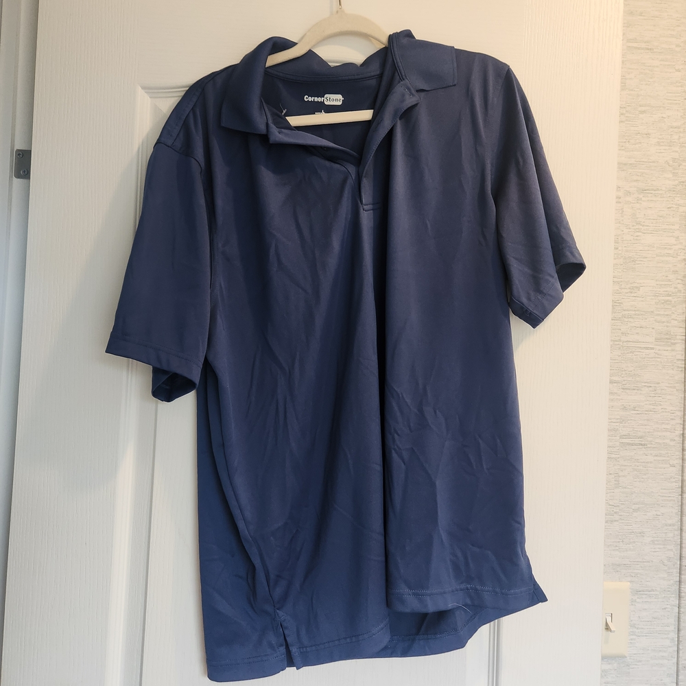 Cornerstone Men's Navy Tek Materual Polo Shirt Size L Euc